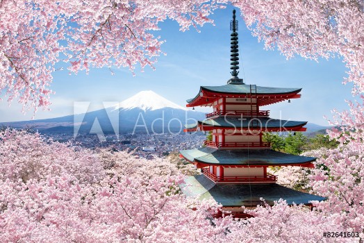 Bild på Chureito Pagoda in Fujiyoshida in spring